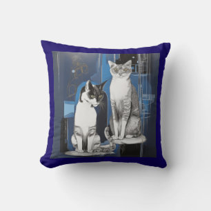 Two Gray Cats on an Abstract Background Throw Pillow
