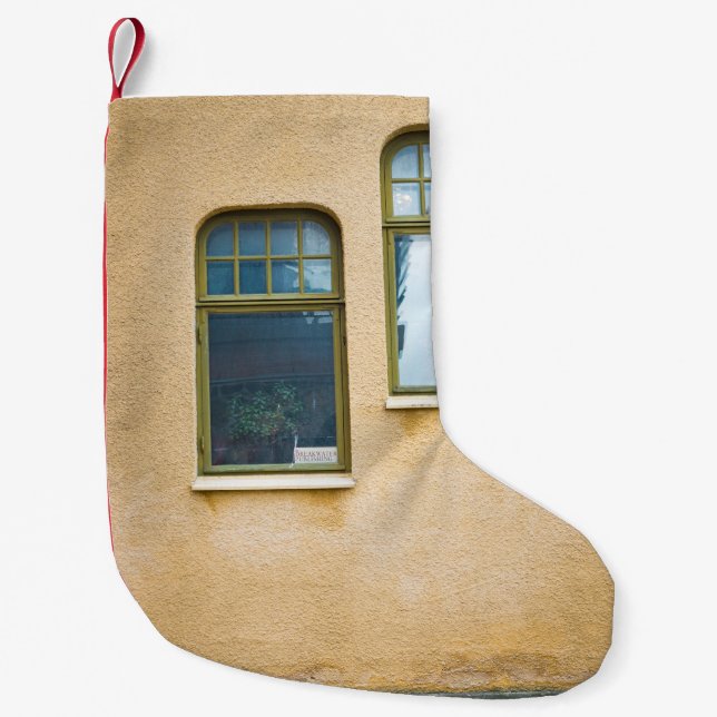 TWO GRAY FRAME GLASS WINDOWS SMALL CHRISTMAS STOCKING (Front)
