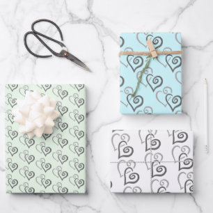 Two Gray Linked Hearts Pattern Wrapping Paper Sheet