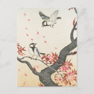 Two Great Tit at Blossoming Tree by Ohara Koson Postcard