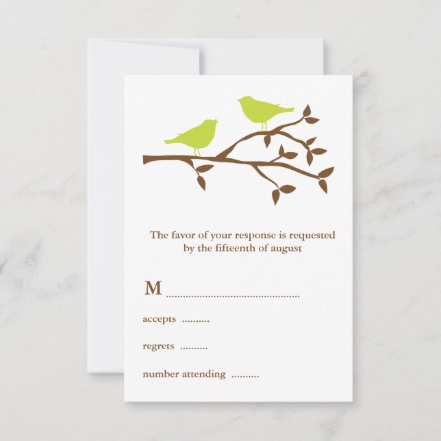 Two Green Birds Wedding RSVP Card (Front)