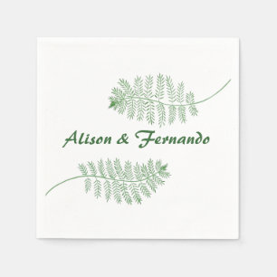 Two Green Ferns Personalized Wedding Napkins