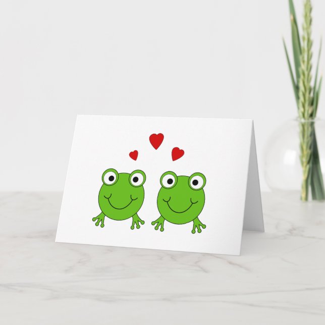 Two green frogs with red hearts. card (Front)