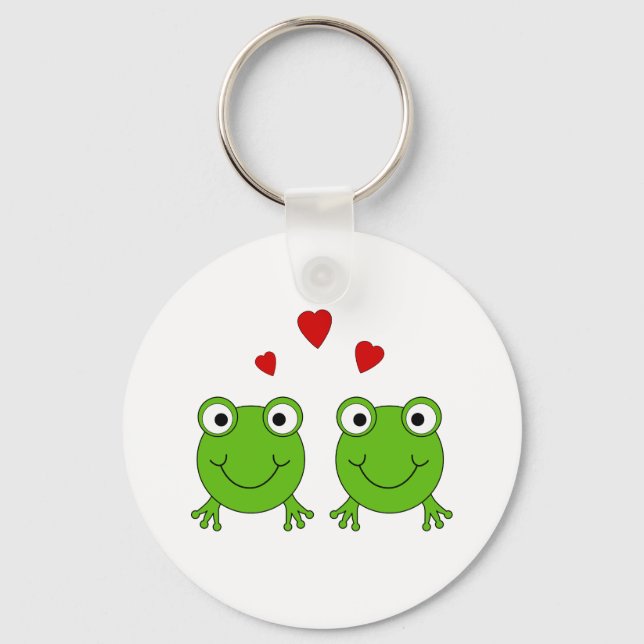Two green frogs with red hearts. keychain (Front)