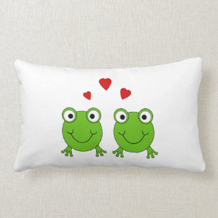 Two green frogs with red hearts. lumbar pillow