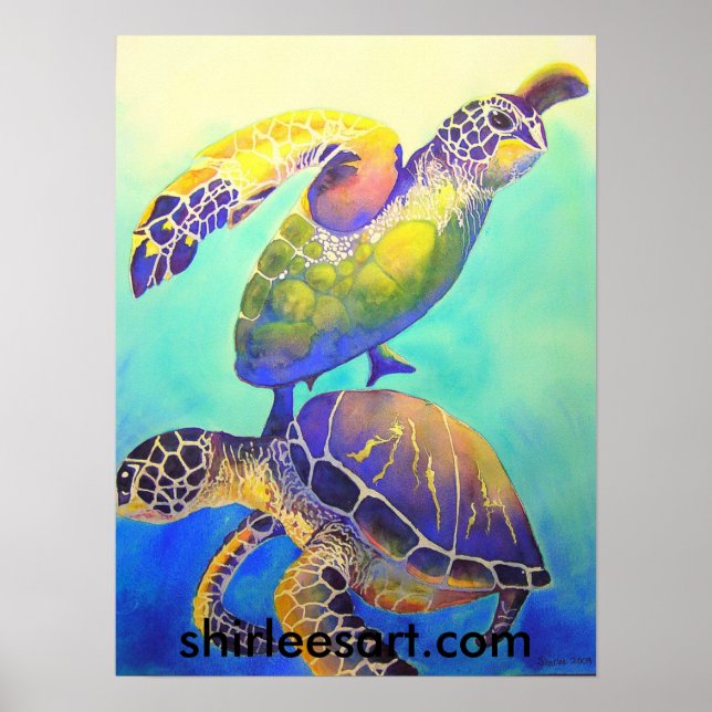 Two Green Sea Turtles Poster (Front)