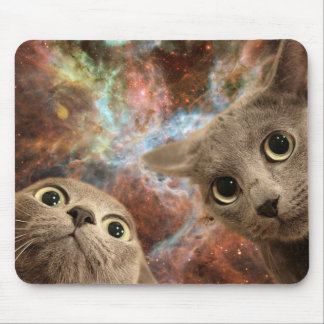 Two Grey Cats in Space Before a Nebula Mouse Pad
