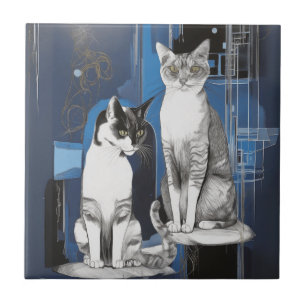 Two Grey Cats on an Abstract Background  Tile