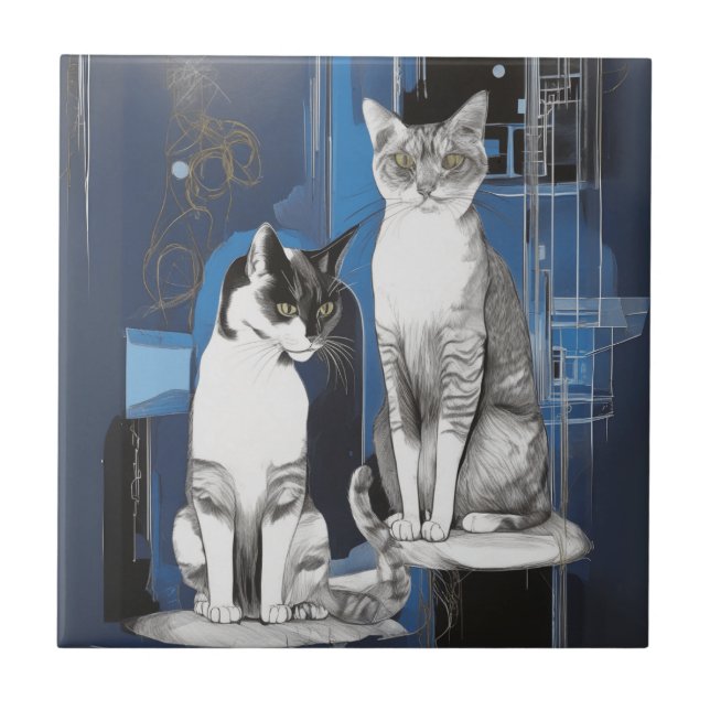 Two Grey Cats on an Abstract Background  Tile (Front)