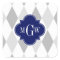 Two Grey Wht Harlequin Navy 3 Initial Monogram