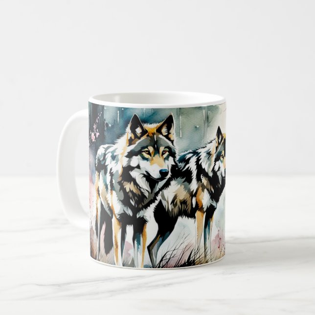 Two Grey Wolves Coffee Mug (Front Left)