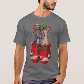 Two Greyhound Dog Inside Gloves Christmas Ornament T-Shirt
