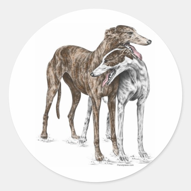 Two Greyhound Friends Dog Art Classic Round Sticker (Front)