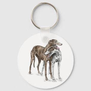 Two Greyhound Friends Dog Art Keychain