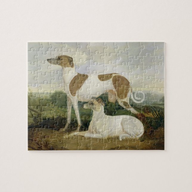Two Greyhounds in a Landscape (oil on canvas) Jigsaw Puzzle (Horizontal)