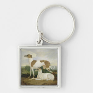Two Greyhounds in a Landscape (oil on canvas) Keychain