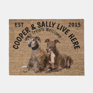 Two Greyhounds Personalized Dog Lover   Doormat