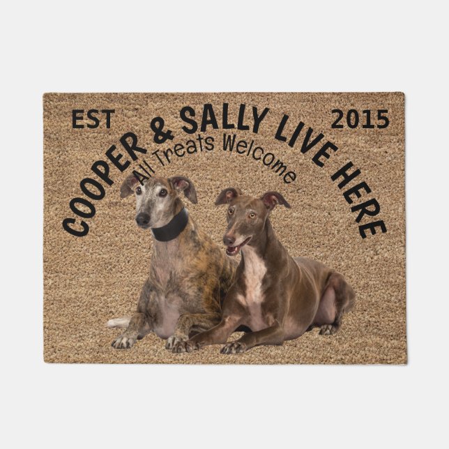 Two Greyhounds Personalized Dog Lover   Doormat (Front)