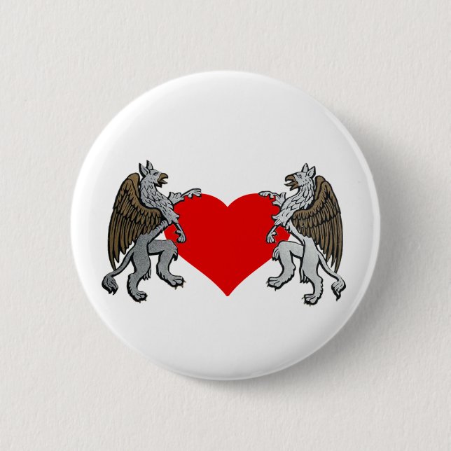Two Griffins And A Heart 2 Inch Round Button (Front)