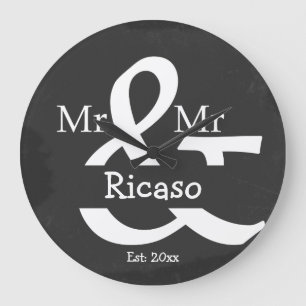 Two Groom Mr And Mr Personalized Faux Chalkboard Large Clock
