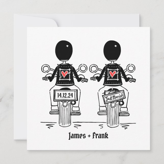 Two Grooms Biker Motorcycle Wedding Invitation (Front)