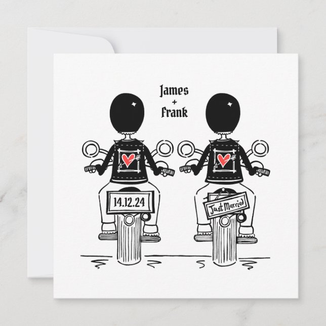 Two Grooms Biker Motorcycle Wedding Invitation (Front)