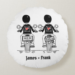 Two Grooms Biker Motorcycle Wedding Round Pillow