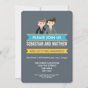 Two Grooms Cartoon Gay Wedding Invitation