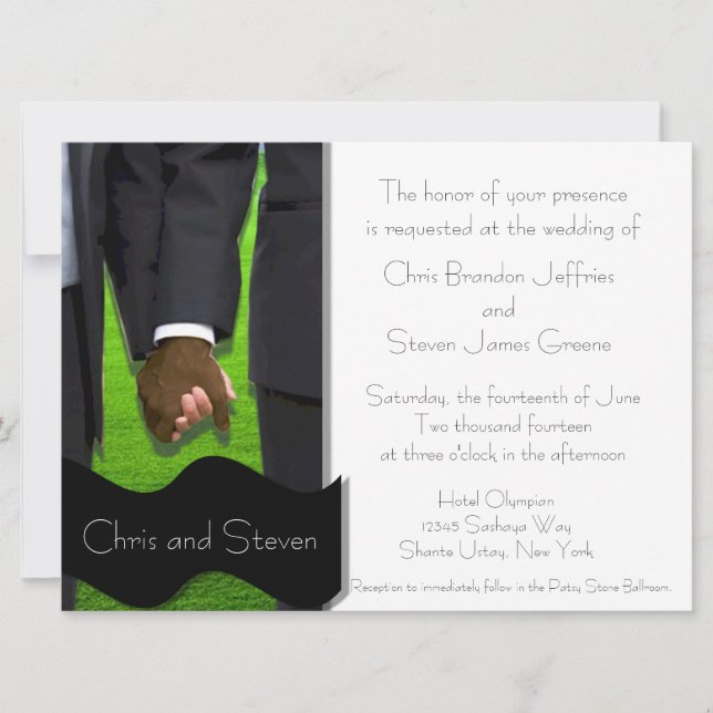 Two Grooms Custom Gay Wedding Invite (Bi-Racial) (Front)