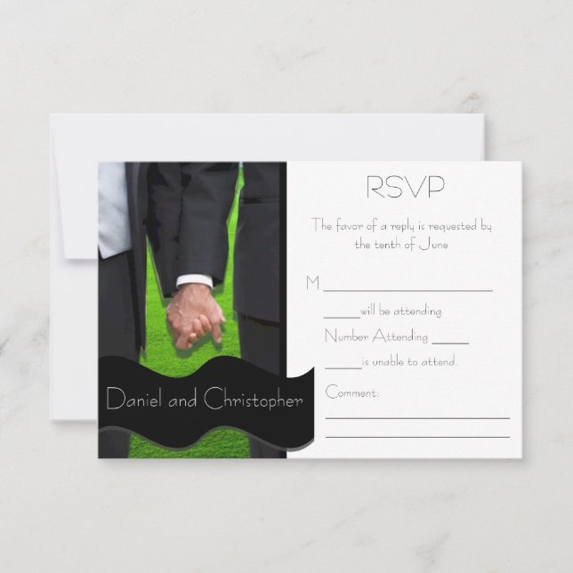 Two Grooms Custom Gay Wedding RSVP Cards (Front)
