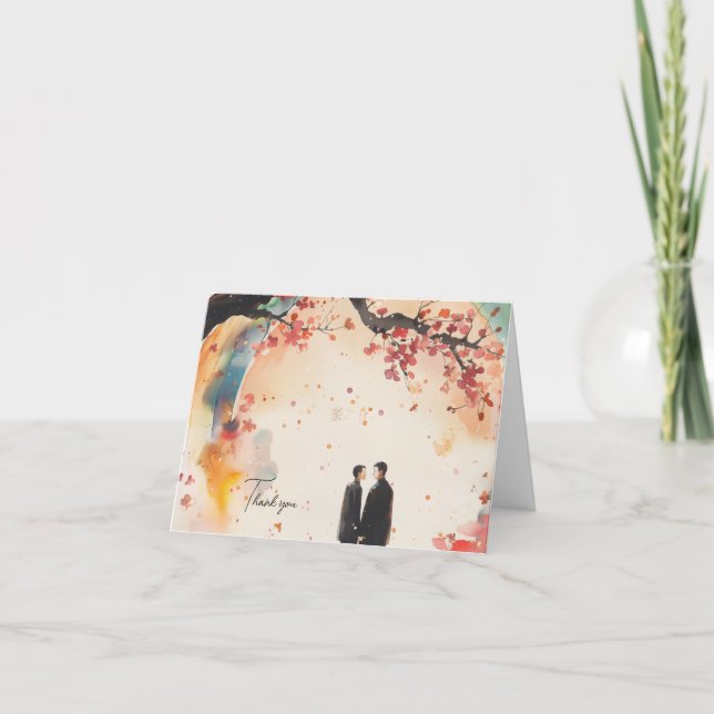 Two Grooms Digital Art Print Thank You Card (Front)