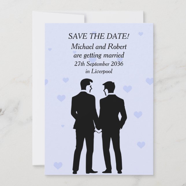 Two Grooms Flat Save The Date Card (Front)