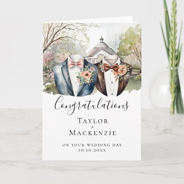 Two Grooms Garden Congratulations on Wedding Day Card (Front)