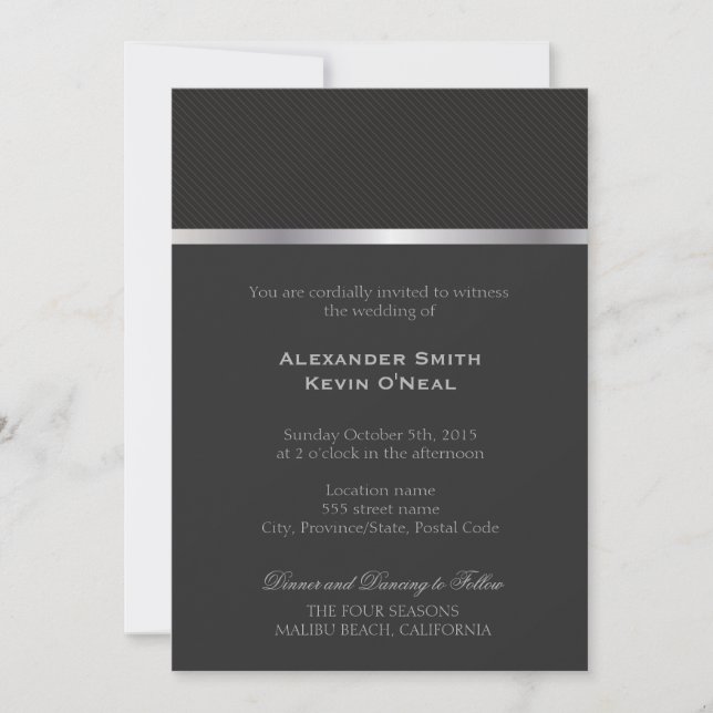 Two Grooms-Gay grey lines Wedding ı Invitation (Front)