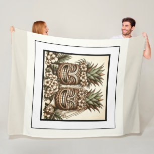 Two Grooms Gay Pineapple Tiki Head Retro Wedding Fleece Blanket