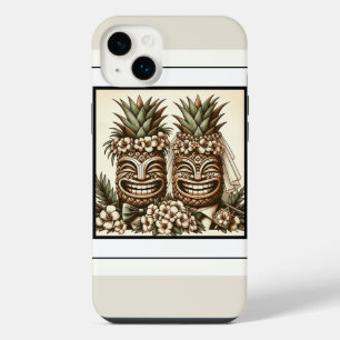 Two Grooms Gay Pineapple Tiki Head Retro Wedding  iPhone 14 Plus Case