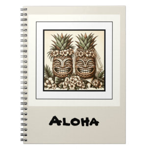 Two Grooms Gay Pineapple Tiki Head Retro Wedding Notebook