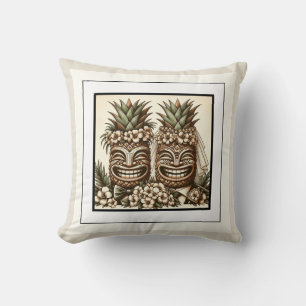 Two Grooms Gay Pineapple Tiki Head Retro Wedding Throw Pillow
