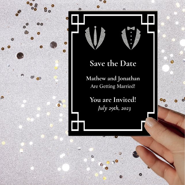Two Grooms Gay Tuxedo Enregistrer la carte Date (Créateur téléchargé)