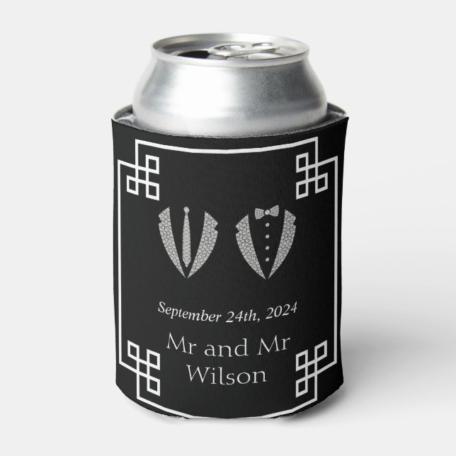 Two Grooms Gay Tuxedo Wedding  Can Cooler (Can Front)