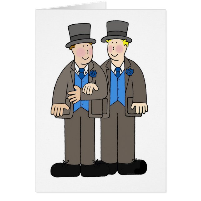 Two Grooms in Formal Attire Cartoon. (Front)
