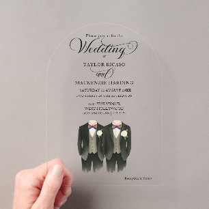 Two grooms in Rainbow Ties Gay Wedding photo  Acrylic Invitations