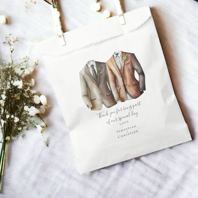 Two Grooms in Suits Personalized Gay Wedding Favour Bag (Two Grooms in Suits Personalized Gay Wedding Favor Bags from Ricaso)