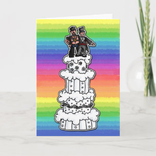 Two Grooms on Rainbow Wedding Cake (Leather Daddy) Card