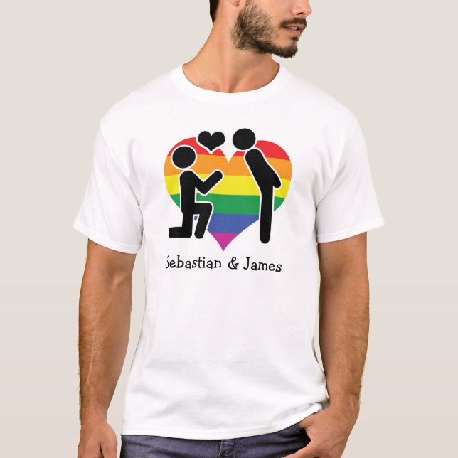 Two Grooms Proposal With Heart Customizable T-Shirt (Front)