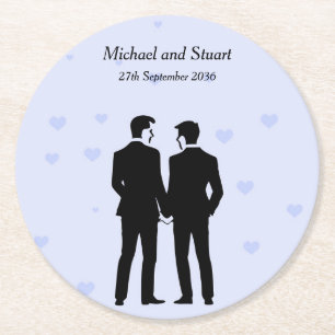 Two Grooms Round Paper Coaster