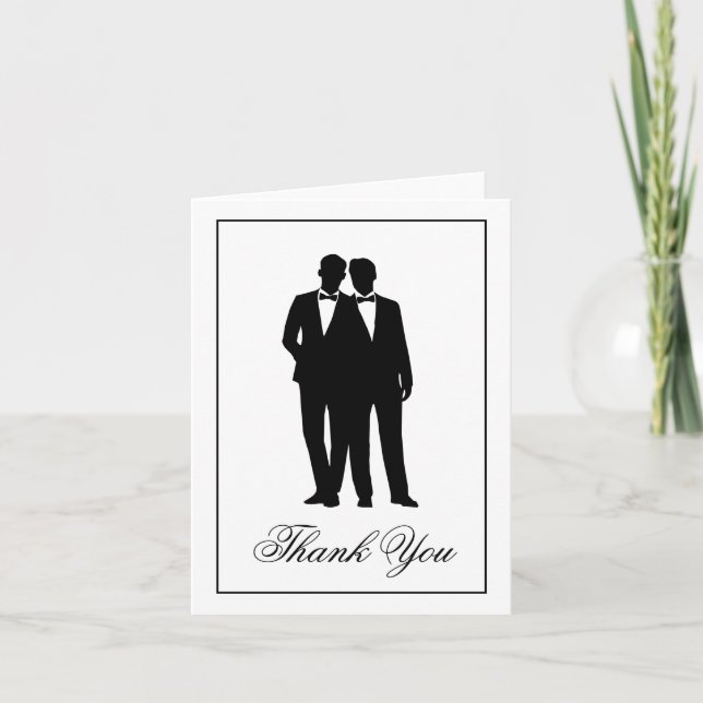 Two Grooms Silhouettes Thank You Note Cards (Front)