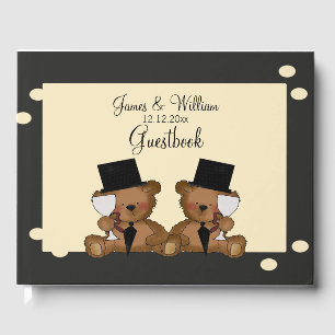 Two Grooms Teddy Bears Gay Wedding Personalized Guest Book