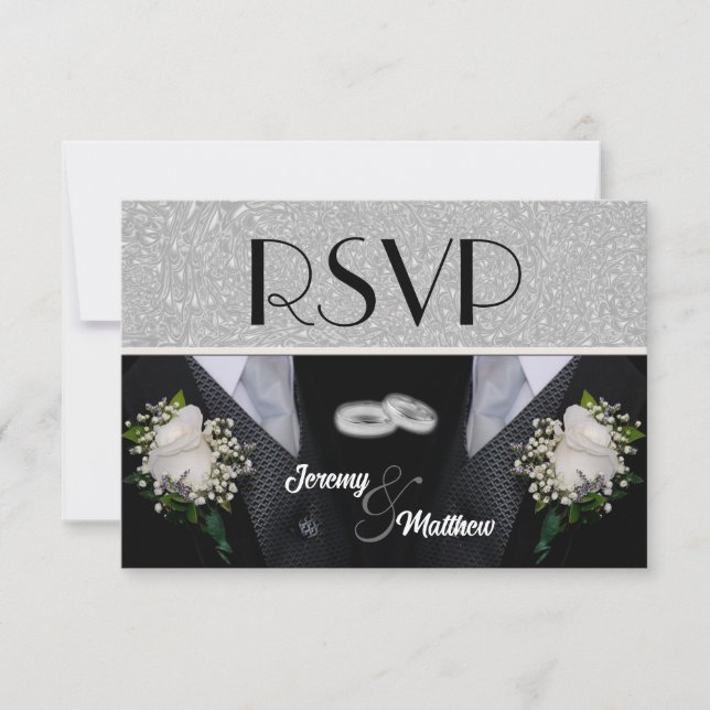 Two Grooms Wedding Tuxes RSVP Card (Front)