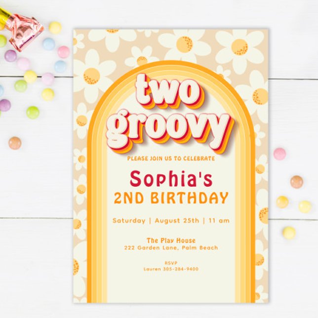 Two Groovy 2nd Birthday Invitation | Boho Daisy &  (Creator Uploaded)